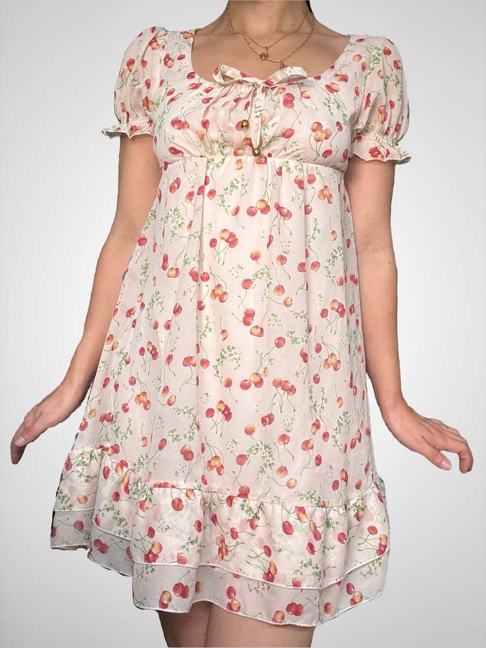 Grasp Cherry Print Babydoll Mini Dress Size S